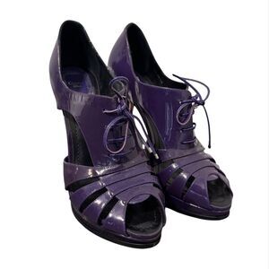 Dior Patent Leather Platform Heels 37.5 US 7.5 Purple Whimsigoth Designer Luxury